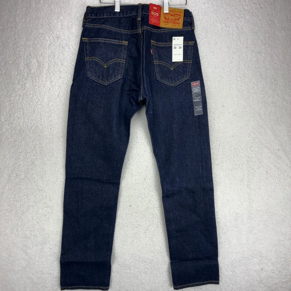 Levis 505 Regular Fit Straight Leg Jeans Mens 30x34 Dark Wash Indigo 00505-0216